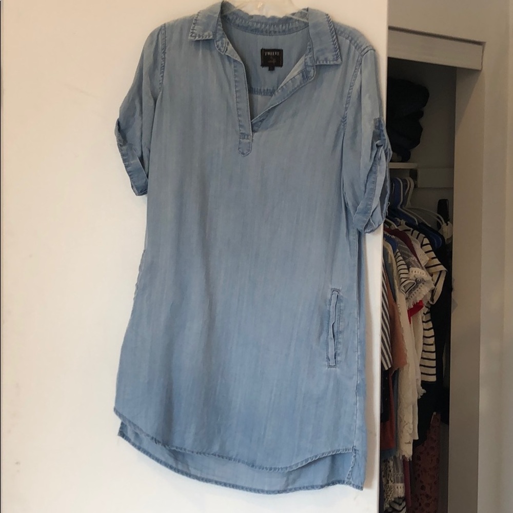 Denim shirt sleeve dress
